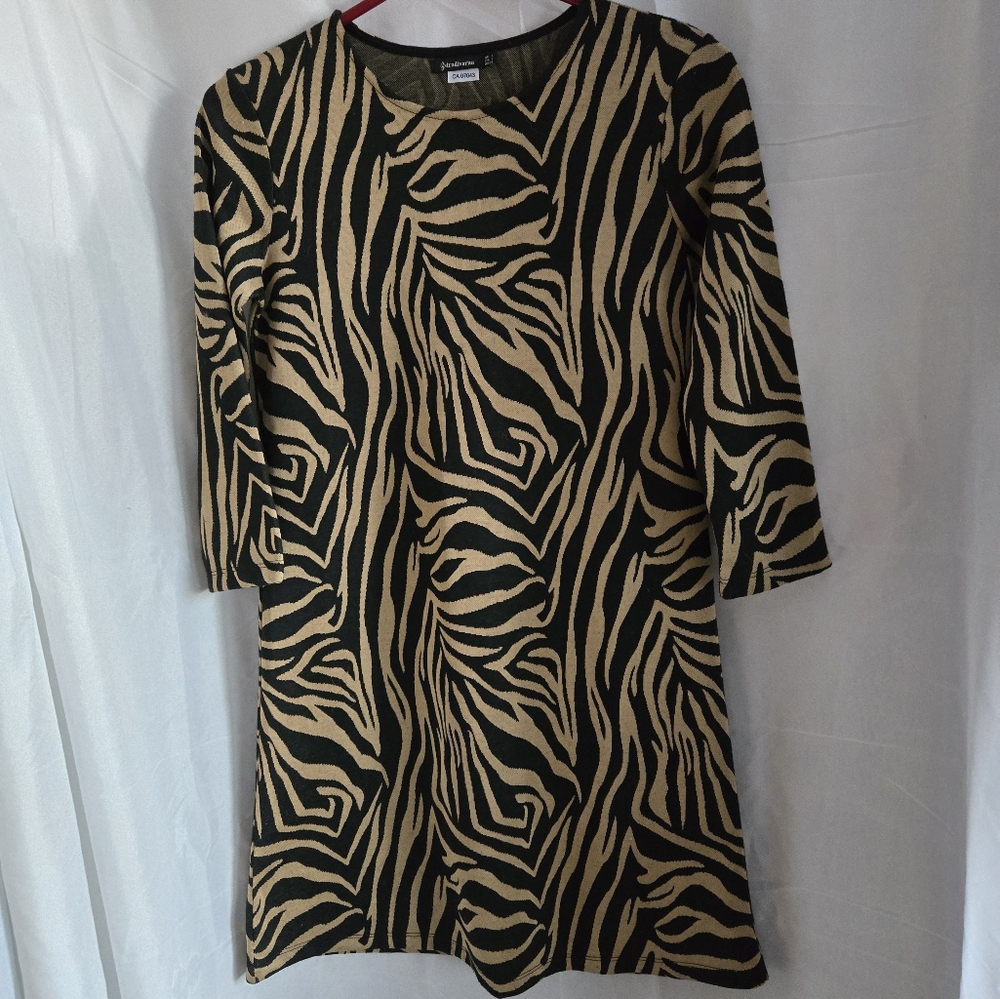 Stradivarius Zebra Print Mini Dress - Black and Tan
